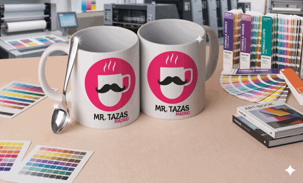 Tazas personalizadas acabado mate satinado con logotipo corporativo para agencias y diseño premium
