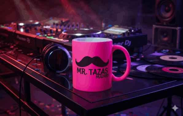 Tazas fosforitas personalizadas por sublimación en Madrid con acabado brillante de alta densidad