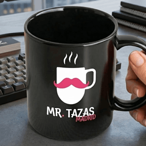Tazas negras personalizadas con logo para oficinas y empresas