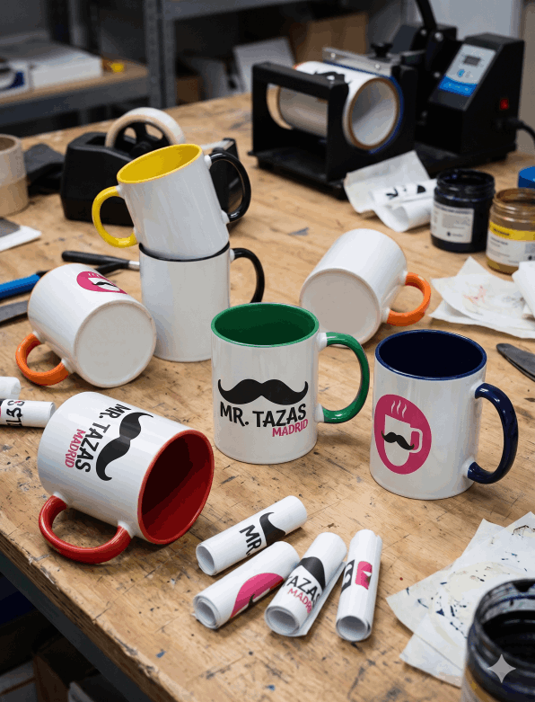 Taller de tazas de colores personalizadas en Madrid con control de calidad manual